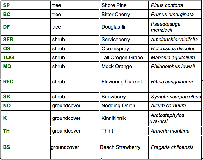 Sample landscape plant list for the Northwest U.S.